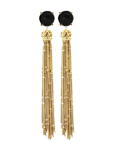 onyx and gold tassel earrings