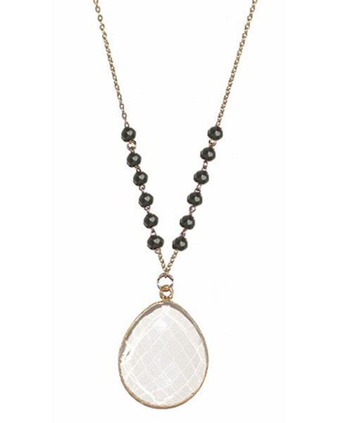 pyrite beaded teardrop quartz necklace