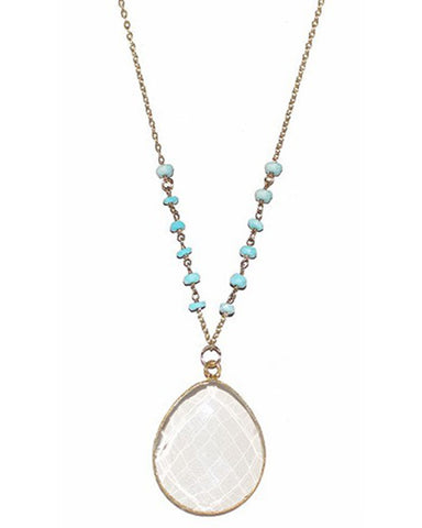 Turquoise Beaded Quartz Teardrop Gold Necklace