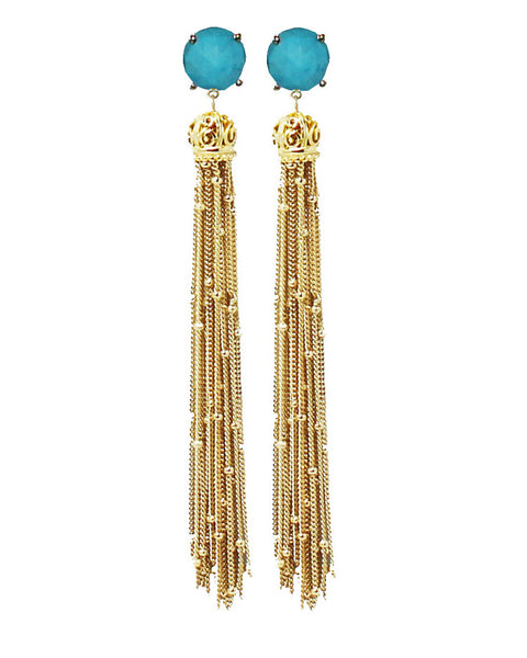 Turquoise stone with gold tassel earrings