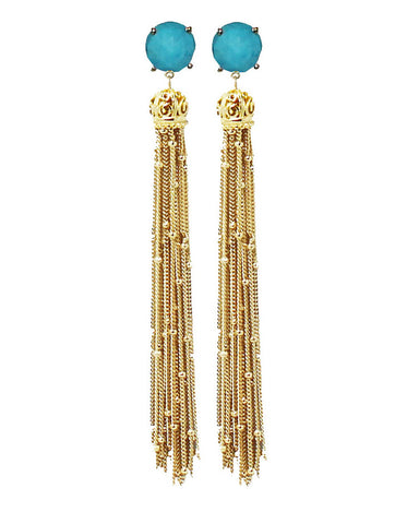 Turquoise stone with gold tassel earrings