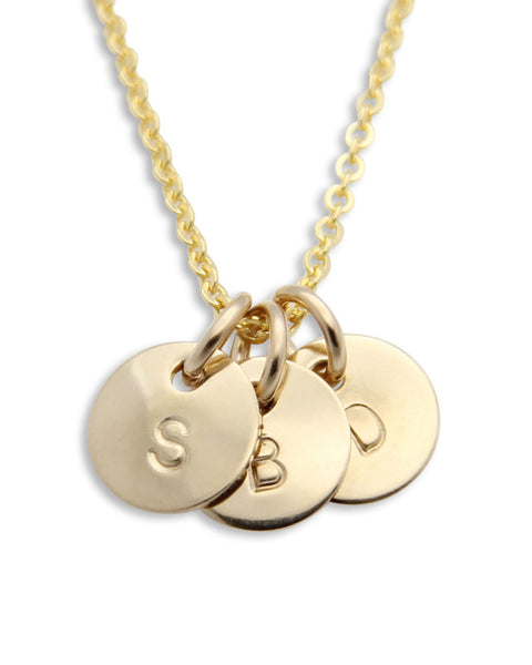 Gold Initials Necklace on circle pendants