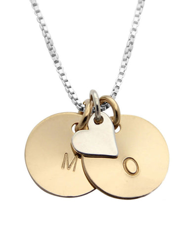 Two Tone silver heart and initial necklace