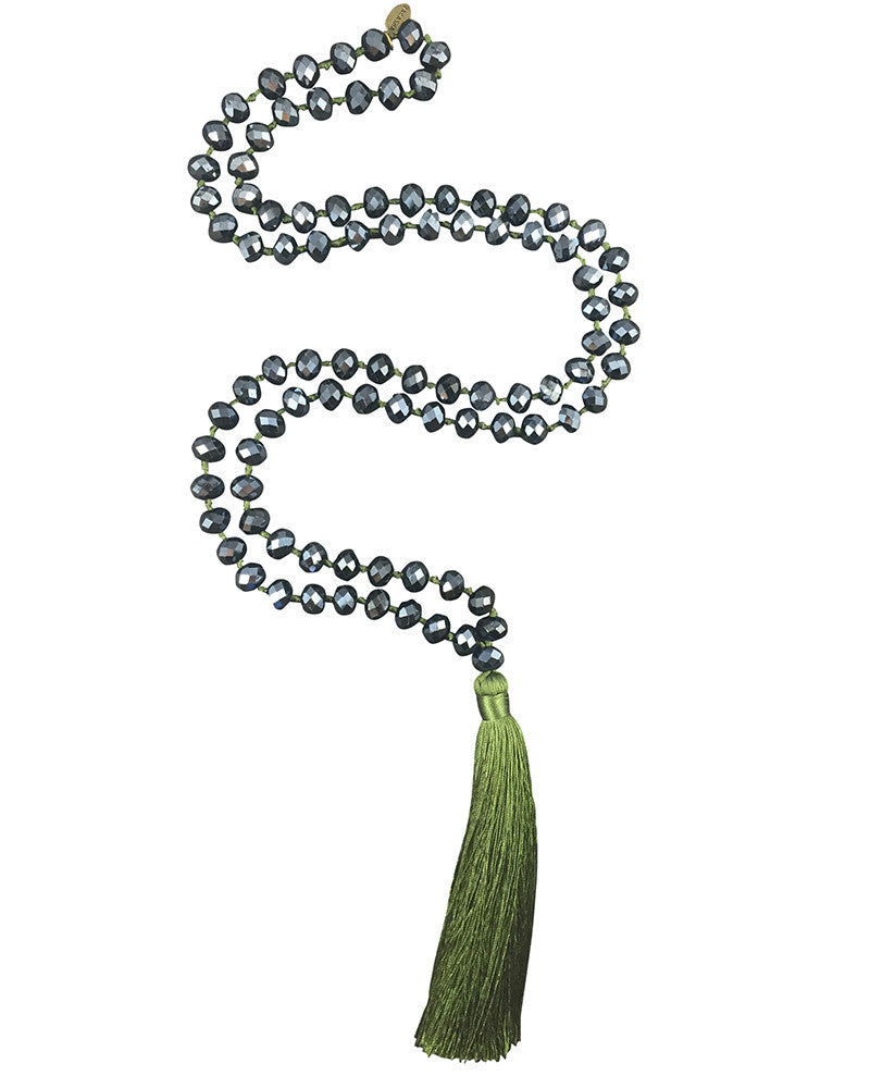 green tassel black beaded necklace