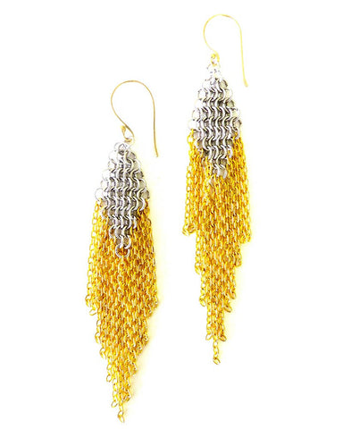 Lena Bernard Brass and Silver Iron Chainmail Earrings