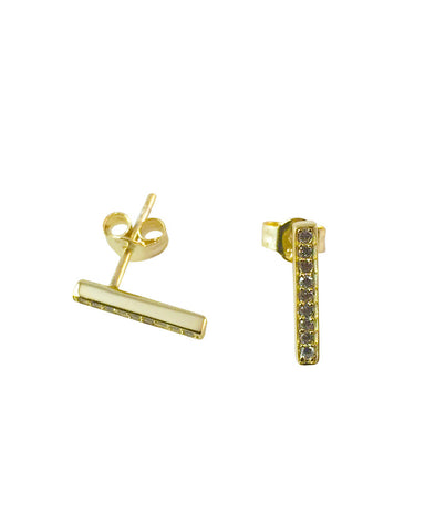 Tiny Gold Bar Studs Pave