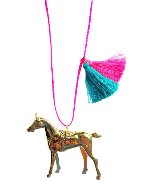 wild and free gold horse charm childrens necklace little lux