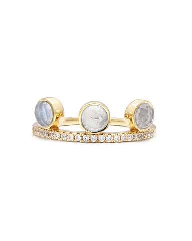 melanie auld stacking ring with moonstones and gold