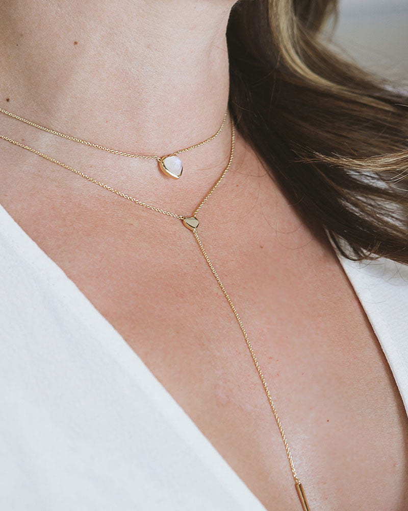 Lariat Gold Necklace For Women - Dainty Rhinestone Drop Choker, Adjustable Beaded Chain