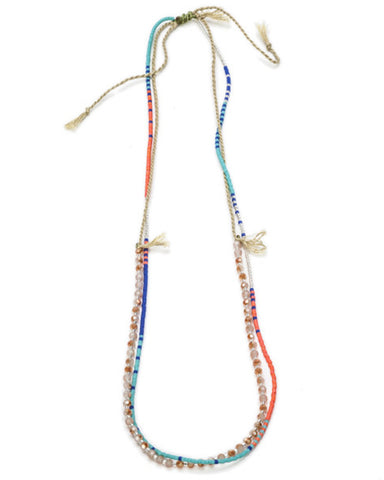 meridian avenue beaded blue and orange bing necklace