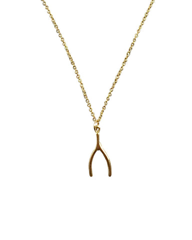 Simple Gold Wishbone Charm Necklace