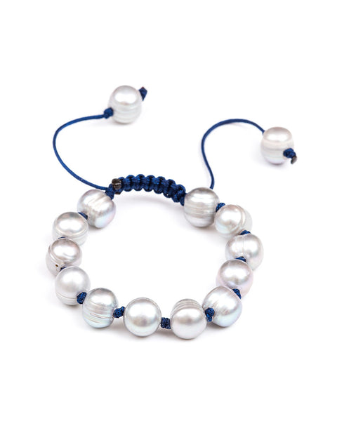 Dove Grey Pearls with Navy Bracelet