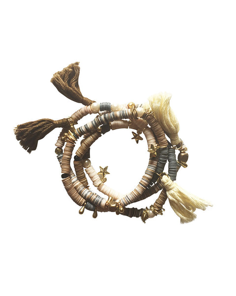Meridian Avenue Tassel Bracelet Set Tan 