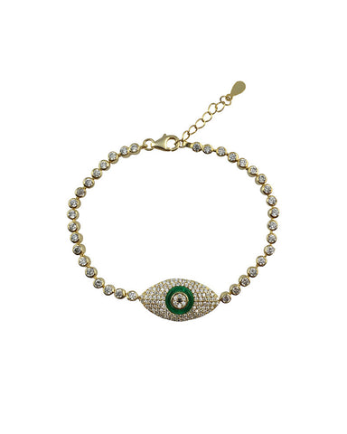 Gold Evil Eye and Green Accent CZ bracelet