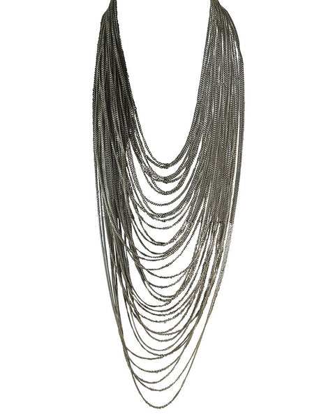 Long Layered Silver Chains Necklace