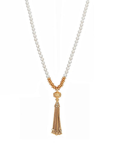 Mother of Pearl Gold Tassel Necklace Jaimie Nicole
