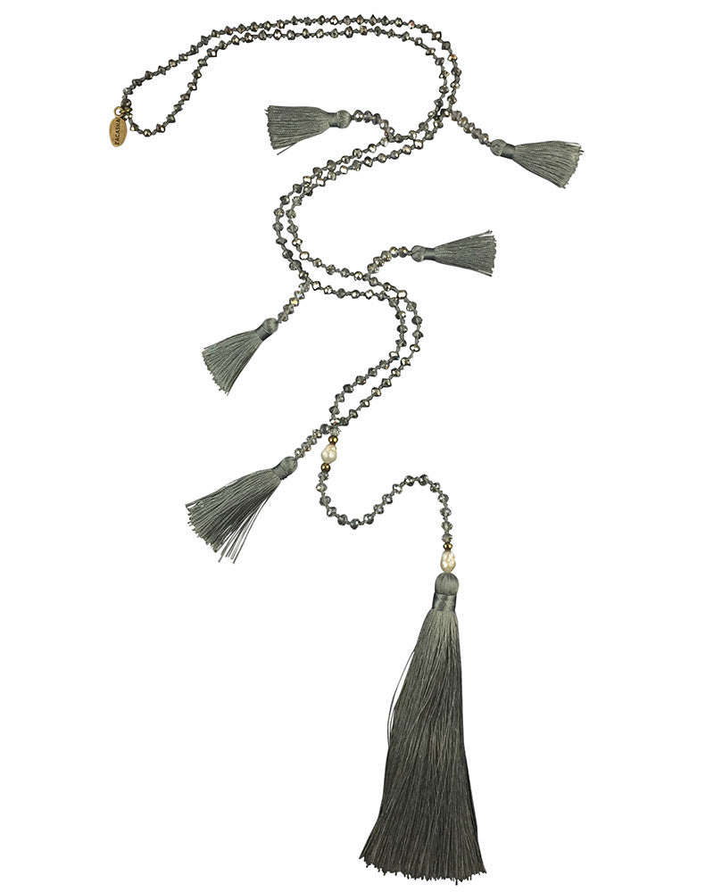 Gray Multi-Tasseled Zacasha Necklace