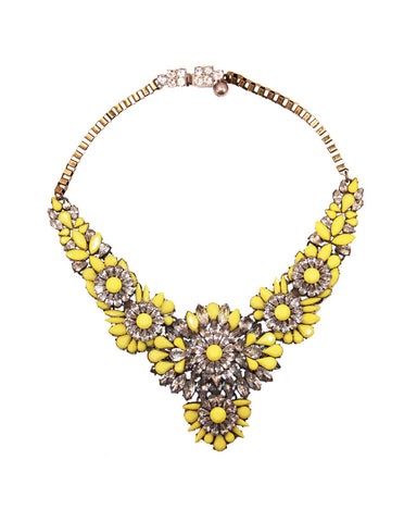Neon Yellow Flower Statement Necklace 