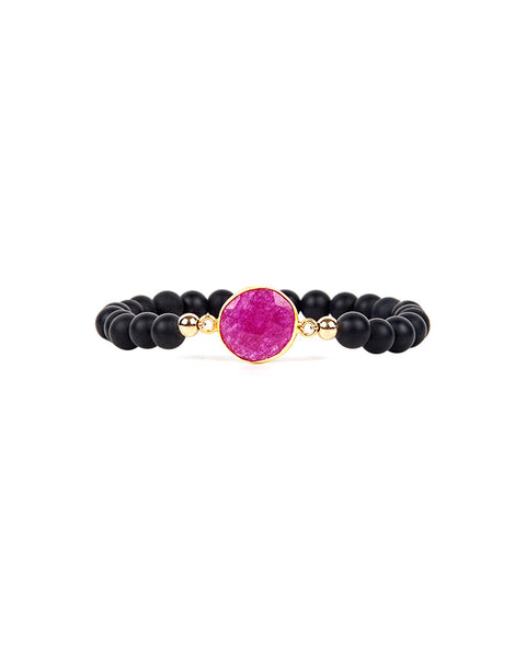 Jaimie Nicole Onyx and Dyed Ruby Beaded Bracelet 