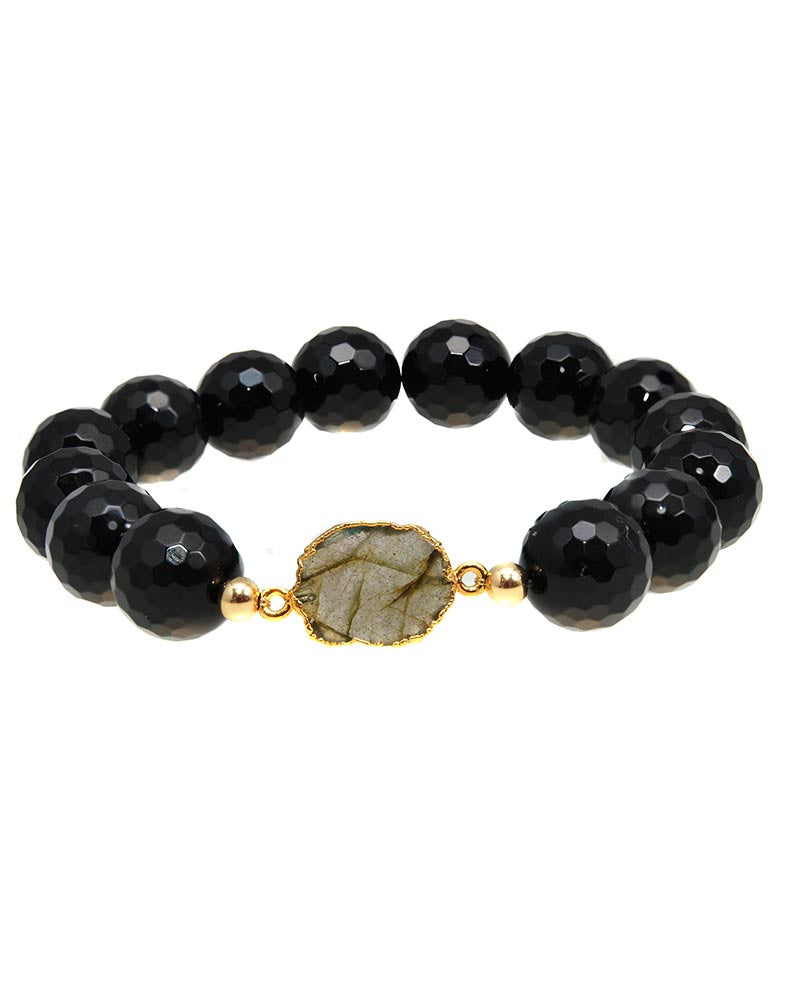 Labradorite and black onyx beaded bracelet