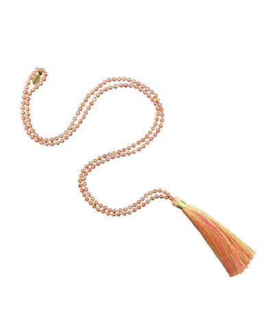 Orange Beaded Pink and Orange Zacasha Tassel Necklace