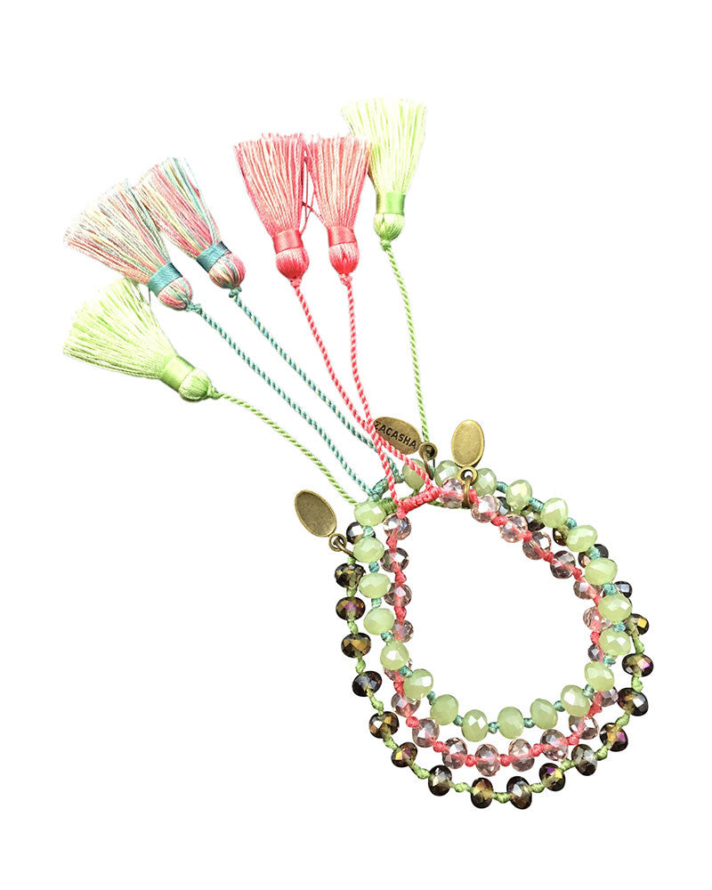 Zacasha | Pastel Greens Tassel Bracelet Set