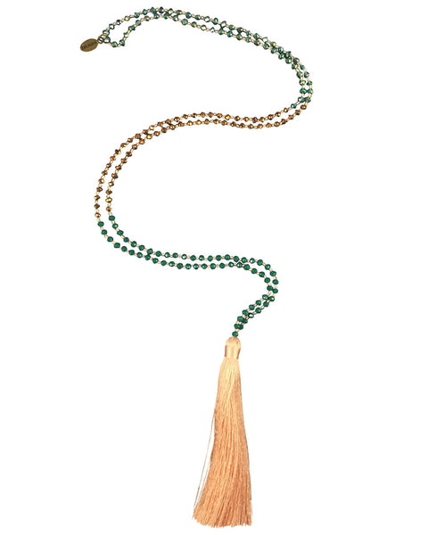 Peach and Green Tassel Necklace Zacasha