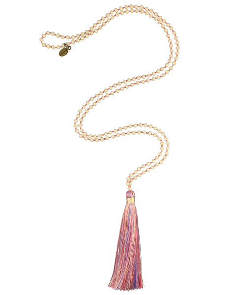 pink tassel with cream beads tassel zacasha necklace