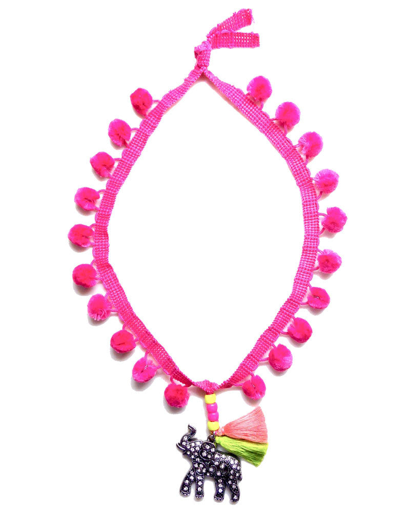 Little Lux Tantor Elephant Pom Pom Necklace Pink