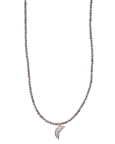 Gold and gray mini pave moon necklace