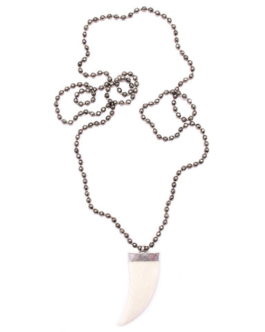 gold and gray pyrite silver bone horn necklace