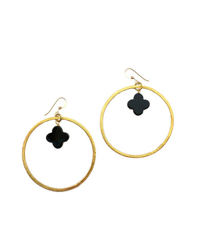 Sirissima Clover Earrings Onyx and Gold