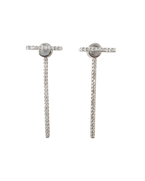 T Bar Pave Ear Drop Earrings