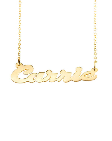 Personalized wide cursive lettering gold necklace
