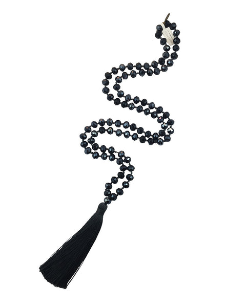 Zacasha Charcoal Cyrstal Tassel Necklace