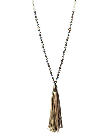 Zacasha Black and White Single Tassel Crystal