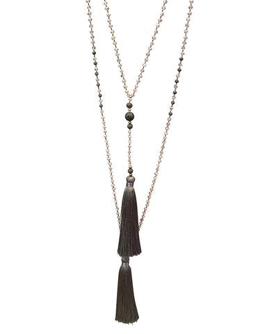 Charcoal Zacasha Tassel Necklace Hanging