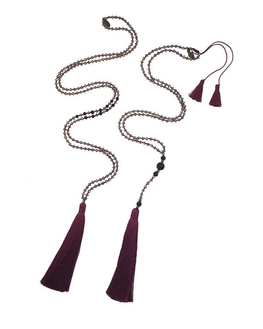 Maroon Tassel Necklace Set Zacasha