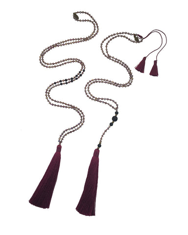 Maroon Tassel Necklace Set Zacasha