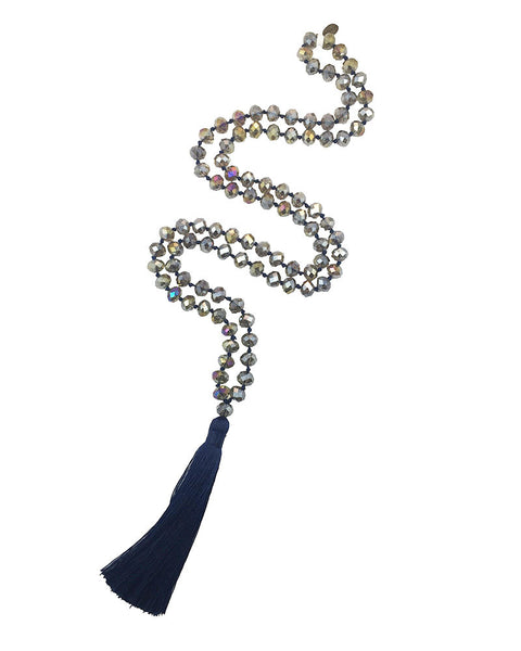 Zacasha Navy Blue Cyrstal Tassel Necklace