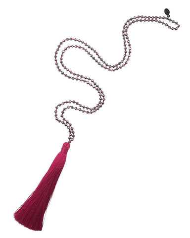 Pink Silver Bead Tassel Necklace Zacasha