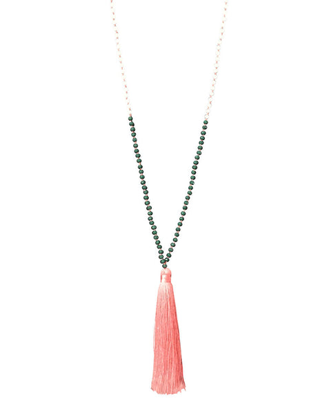 Zacasha Pink Tassel Necklace Close