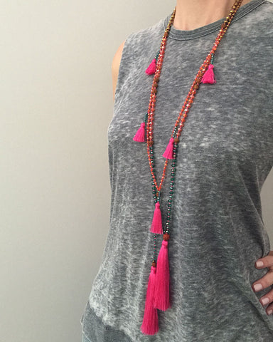 Hot Pink Necklace Tassel Set with Ganitry Seeds