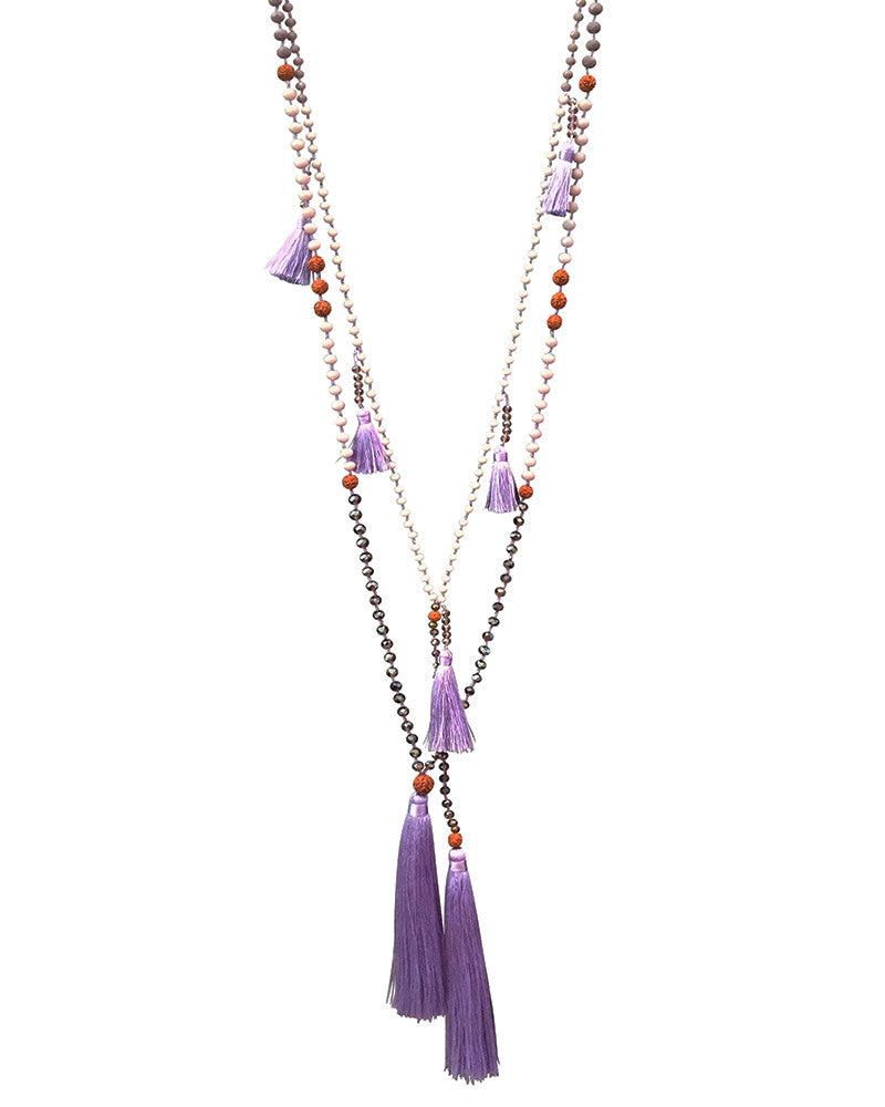 Purple Tassel Necklace Set with Ganitry Seeds Zacasha