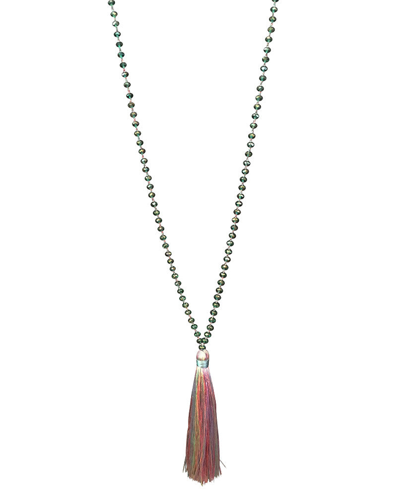 Rainbow Tassel Single Crystal Necklace Zacasha