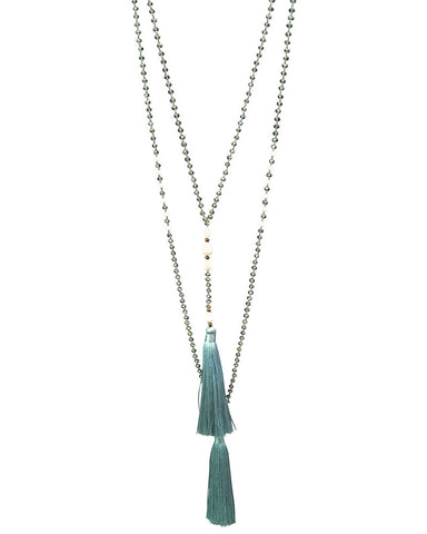 Light Blue Rosario Pearl Necklace Set with Tassels